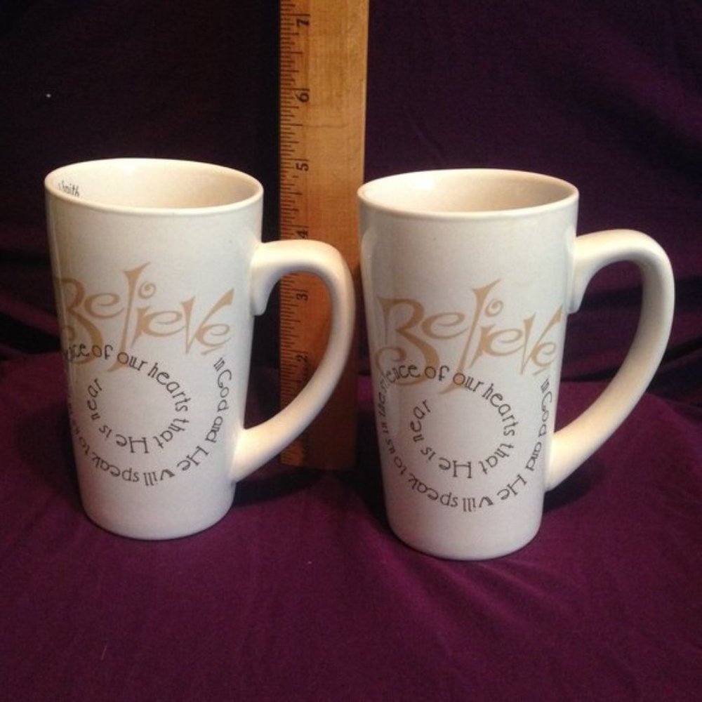 Set of 2 Believe coffee cups 5" tall